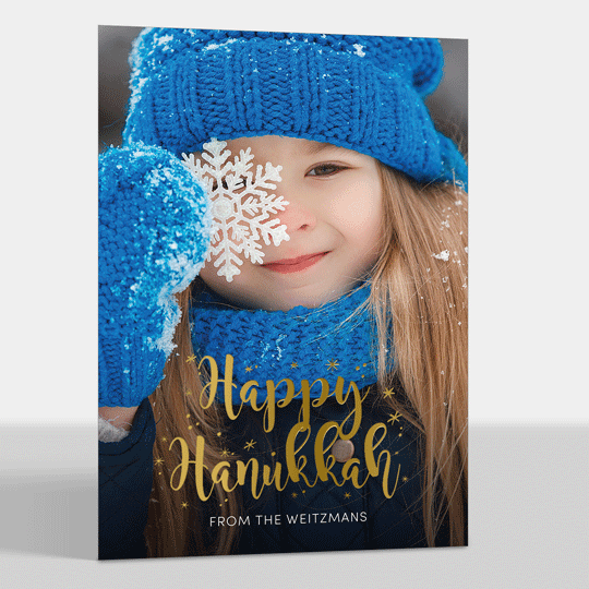 Happy Hanukkah Gold Starburst Vertical Photo Cards